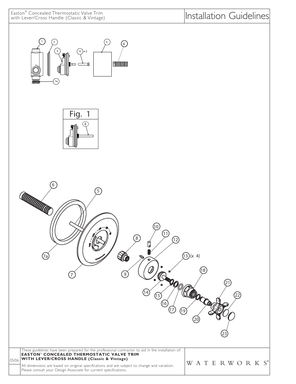 Installation guidelines, Fig. 1 | Waterworks Easton Vintage Thermostatic Control Valve Trim with Metal Lever Handles User Manual | Page 4 / 4