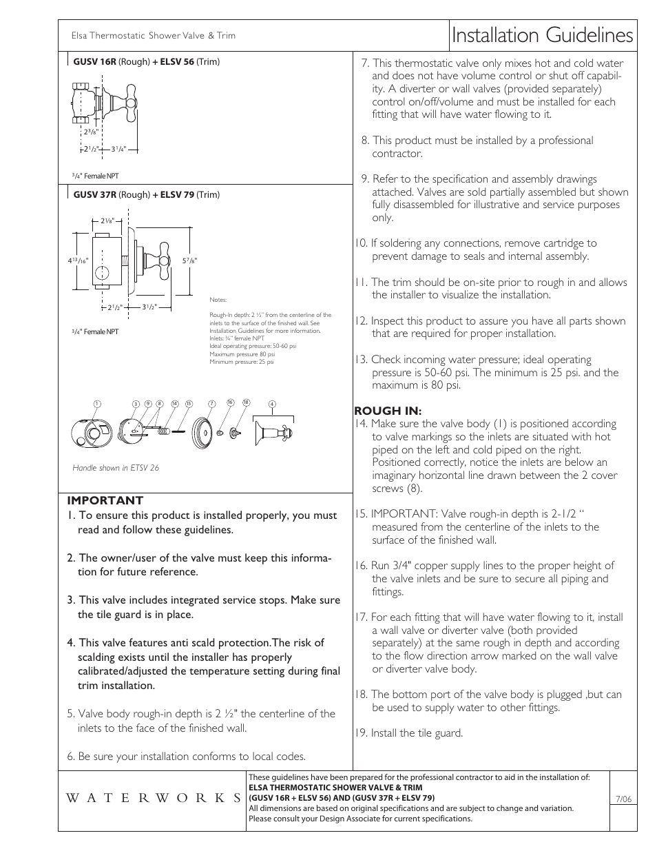 Waterworks Elsa Volume Control Valve Trim with Metal Cross Handle User Manual | 2 pages