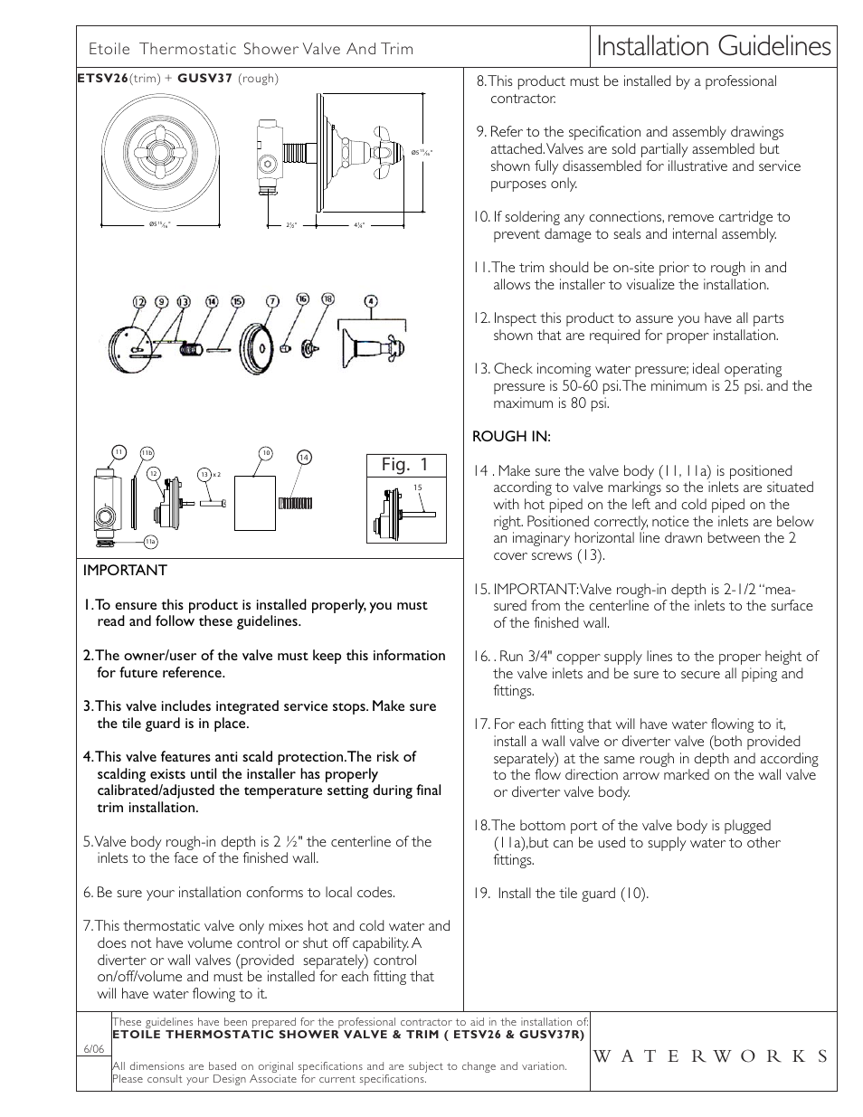 Waterworks Etoile Thermostatic Control Valve Trim with Metal Cross Handle User Manual | 2 pages