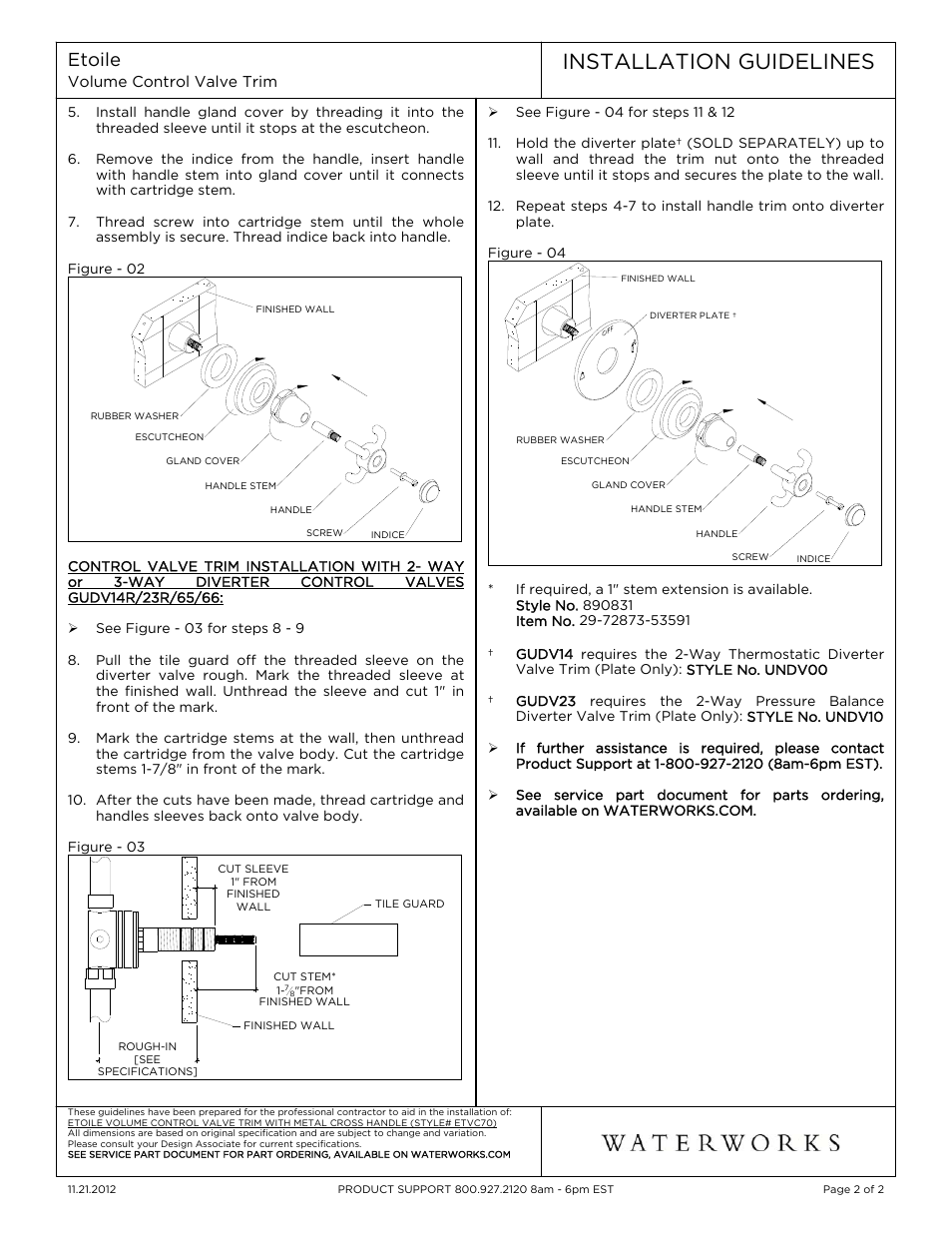 Installation guidelines, Etoile | Waterworks Etoile Volume Control Valve Trim White Porcelain Douche Indice with Metal Cross Handles User Manual | Page 2 / 2