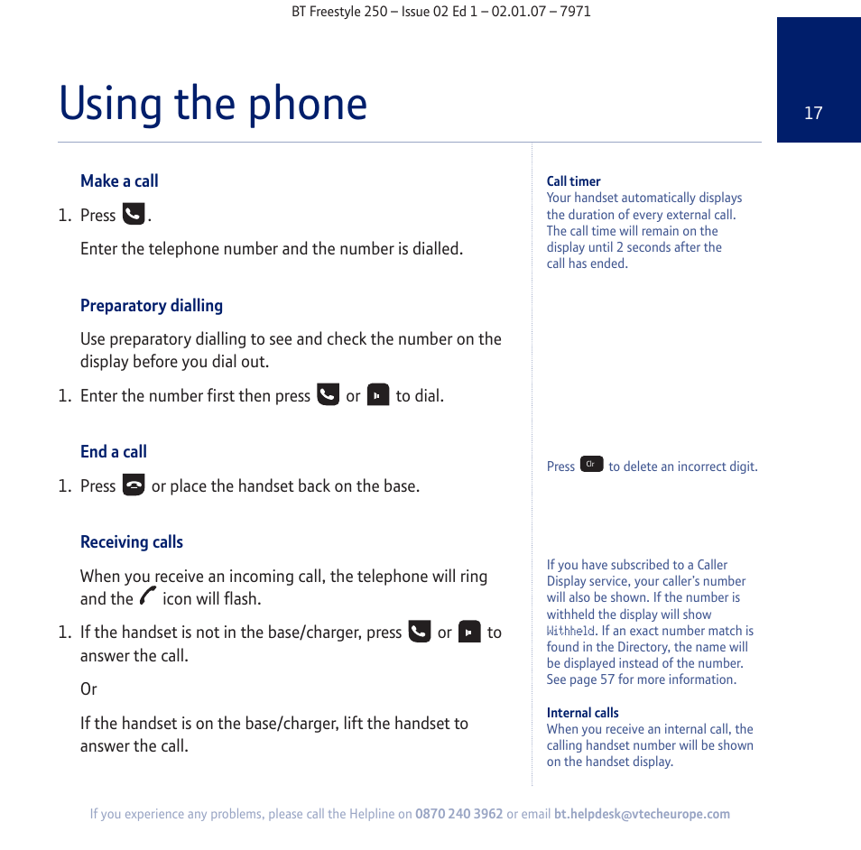 Using the phone | BT Freestyle 250 User Manual | Page 17 / 72
