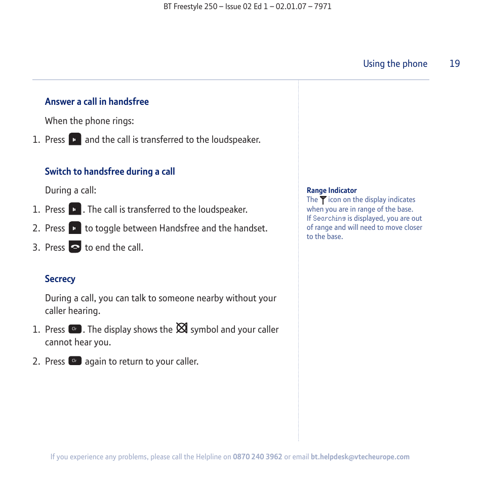 BT Freestyle 250 User Manual | Page 19 / 72