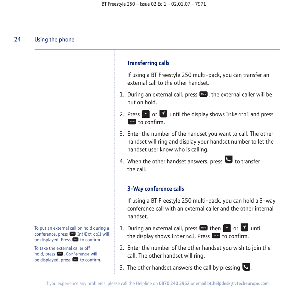 Internal | BT Freestyle 250 User Manual | Page 24 / 72