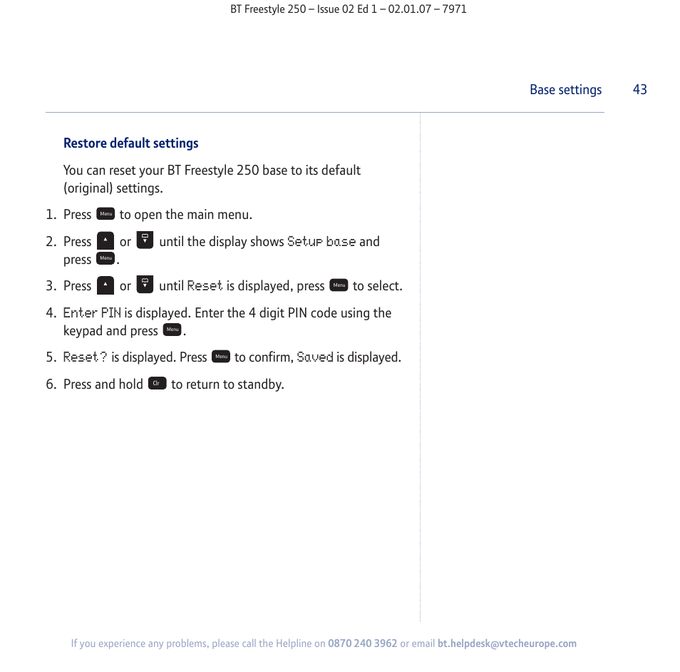 BT Freestyle 250 User Manual | Page 43 / 72