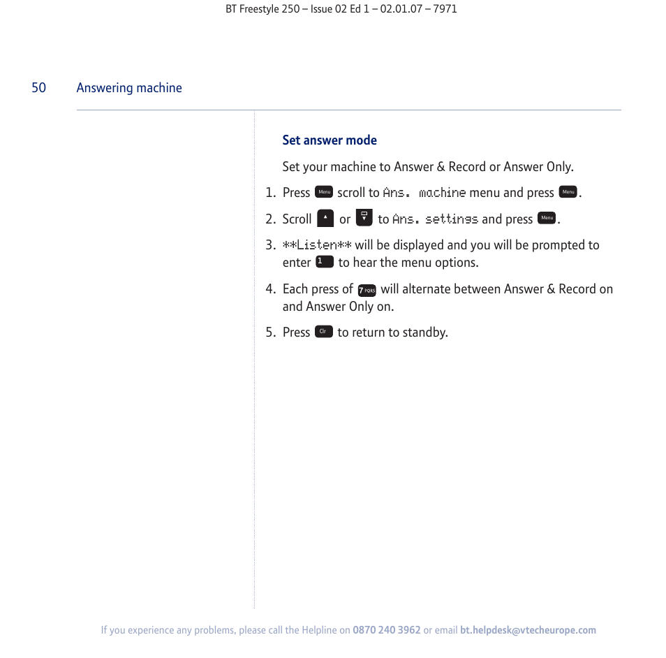 BT Freestyle 250 User Manual | Page 50 / 72