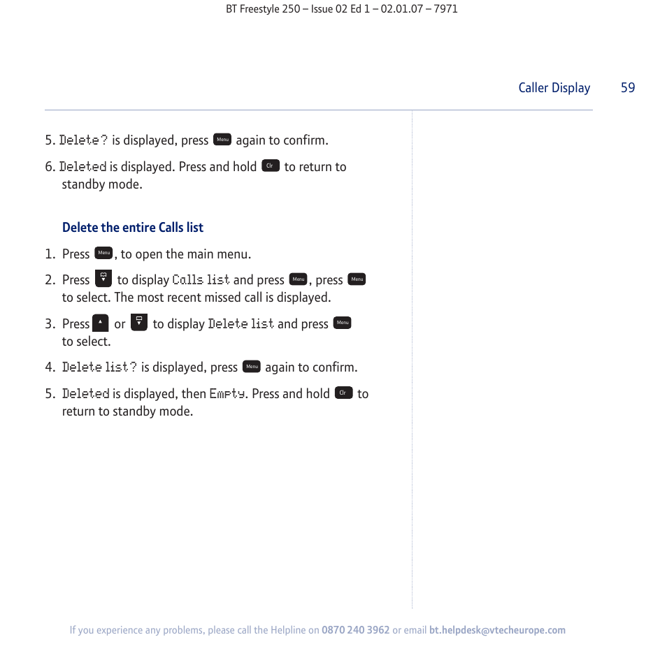 BT Freestyle 250 User Manual | Page 59 / 72