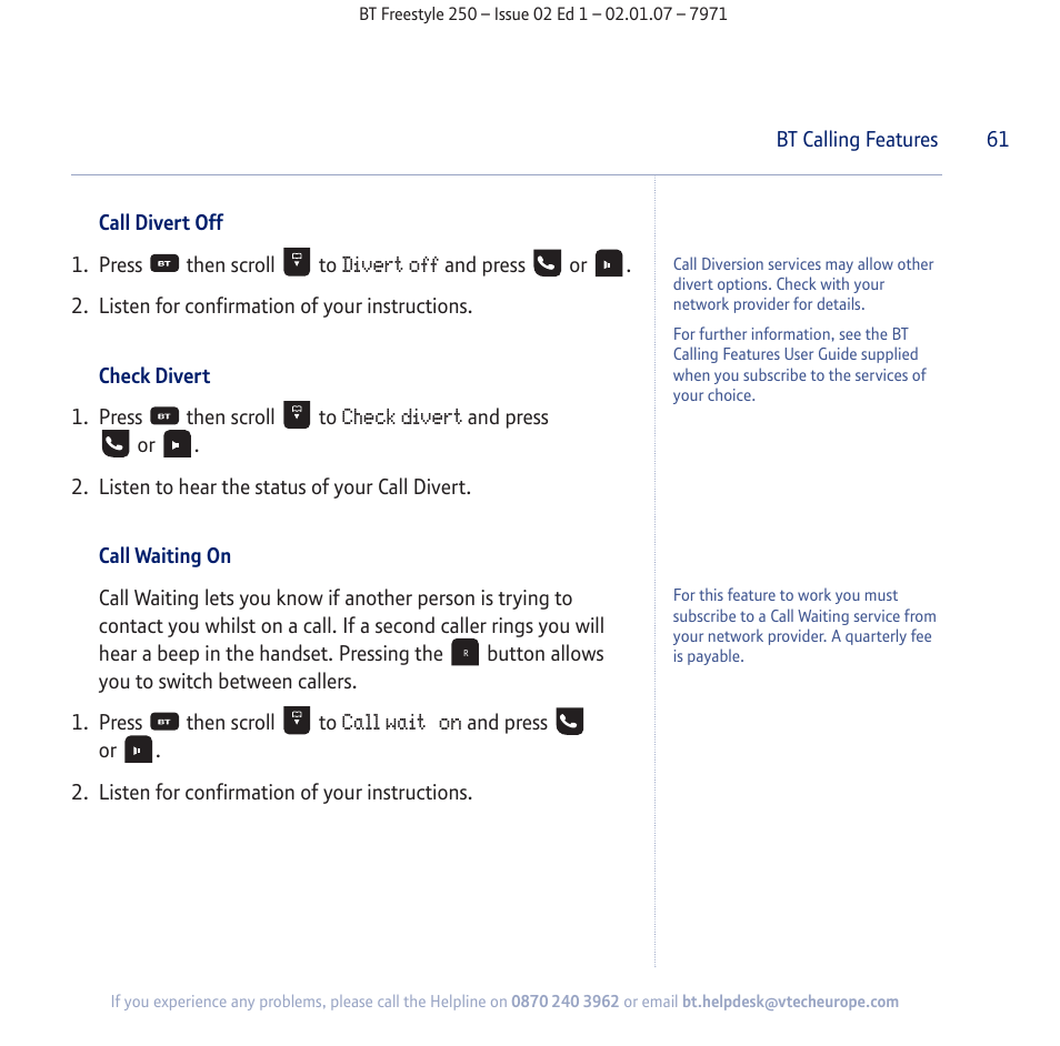 BT Freestyle 250 User Manual | Page 61 / 72