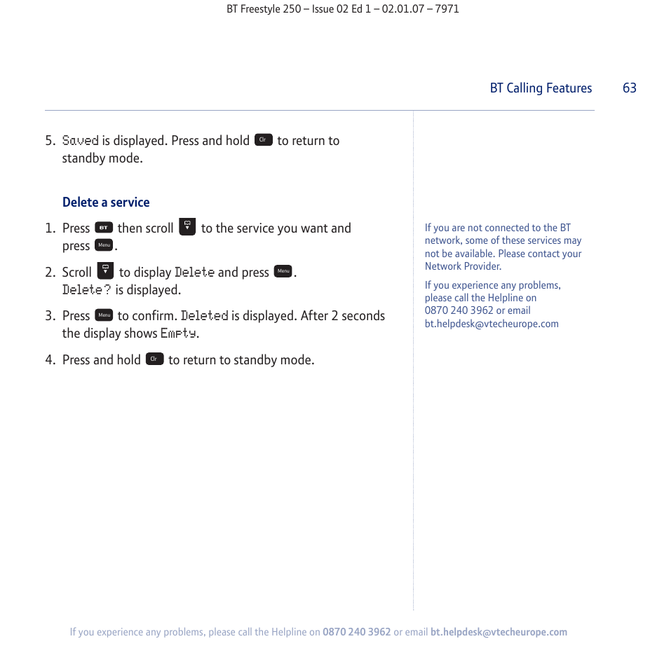 BT Freestyle 250 User Manual | Page 63 / 72