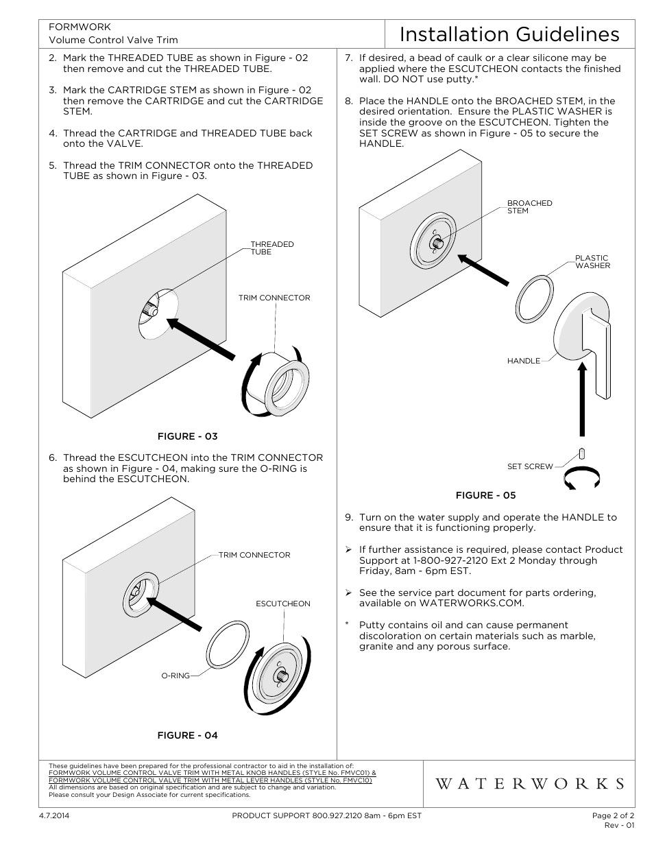 Installation guidelines | Waterworks Formwork Volume Control Valve Trim with Metal Lever Handle User Manual | Page 2 / 2