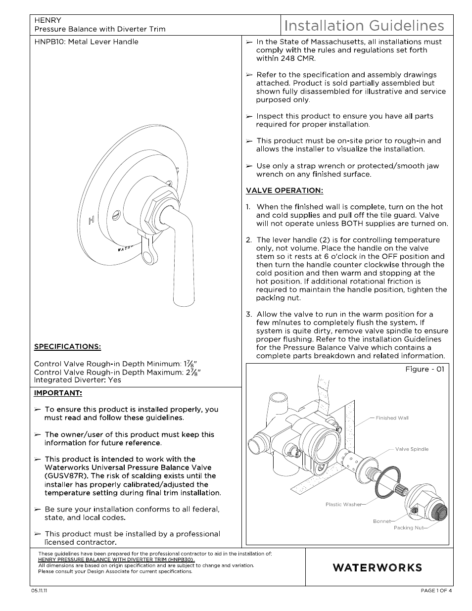 Waterworks Henry Pressure Balance with Diverter Trim User Manual | 11 pages