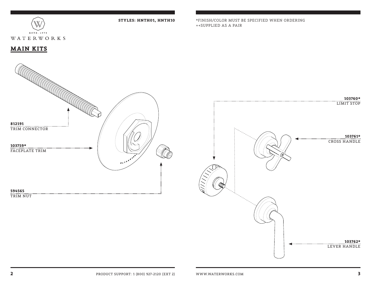 Main kits | Waterworks Henry Thermostatic Control Valve Trim User Manual | Page 7 / 11