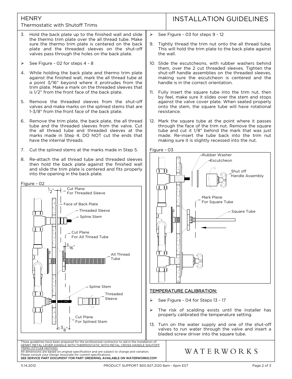 Installation guidelines | Waterworks Henry Thermostatic with Shutoff Trim User Manual | Page 2 / 10