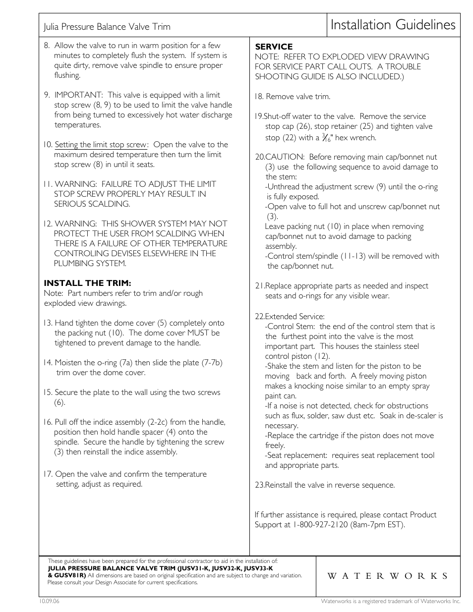 Installation guidelines | Waterworks Julia Pressure Balance Control Valve Trim with White Porcelain Lever Handles User Manual | Page 2 / 5