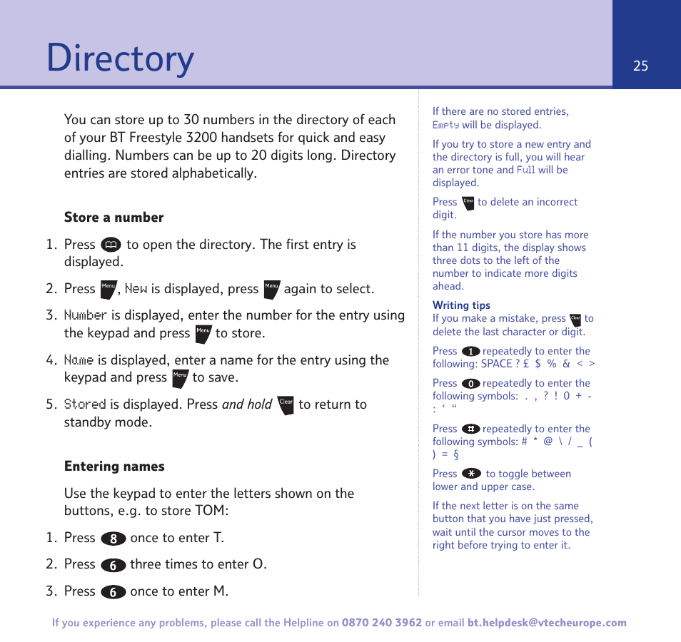 Directory | BT 3200 User Manual | Page 25 / 56