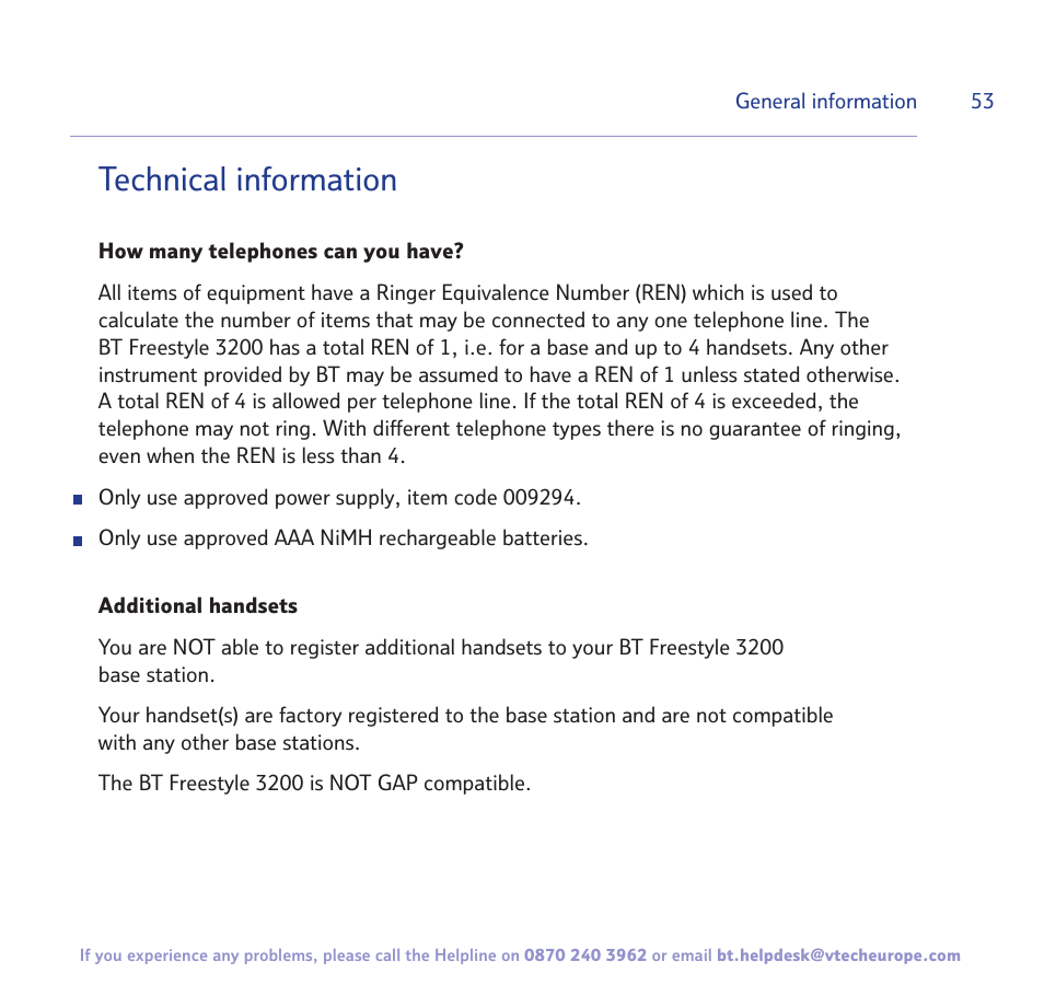 Technical information | BT 3200 User Manual | Page 53 / 56