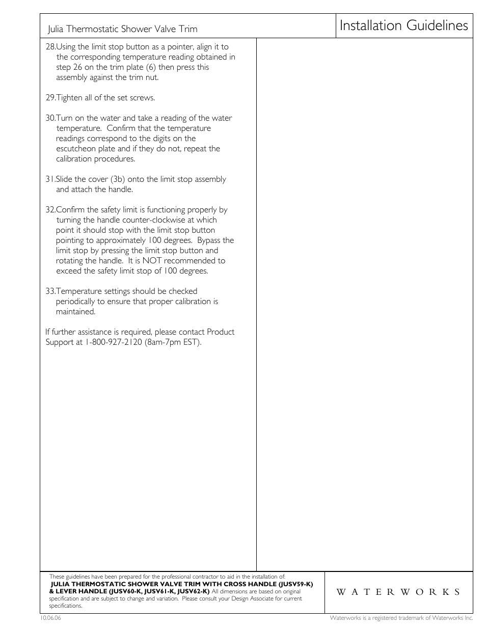 Installation guidelines | Waterworks Julia Thermostatic Control Valve Trim with White Porcelain Lever Handles User Manual | Page 3 / 4