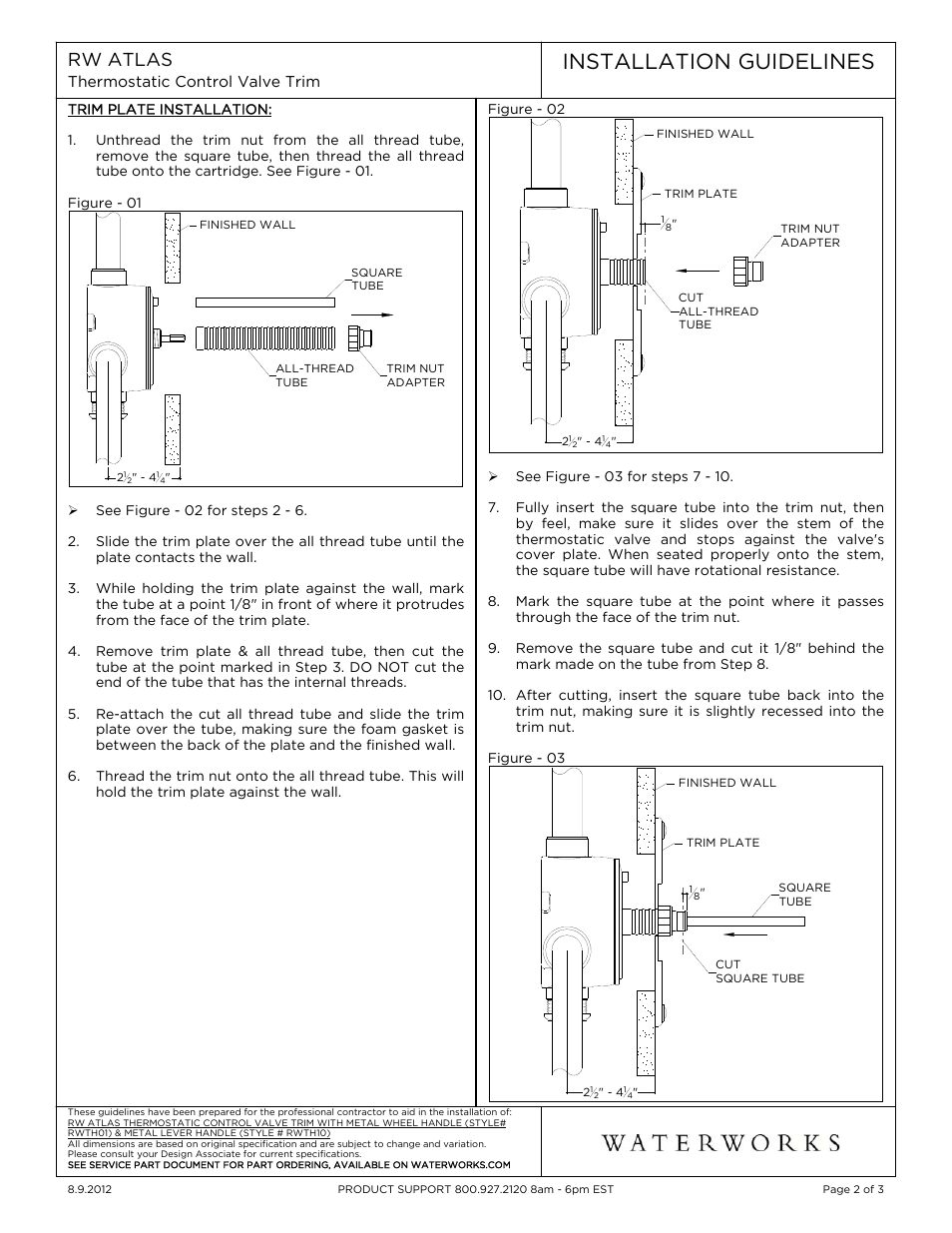 Installation guidelines, Rw atlas | Waterworks R.W. Atlas Thermostatic Control Valve Trim with Metal Lever Handle User Manual | Page 2 / 10
