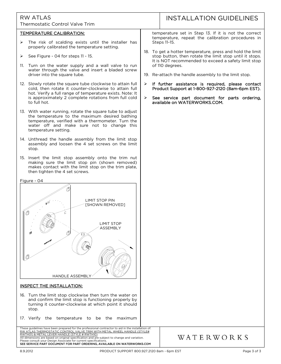 Installation guidelines | Waterworks R.W. Atlas Thermostatic Control Valve Trim with Metal Lever Handle User Manual | Page 3 / 10