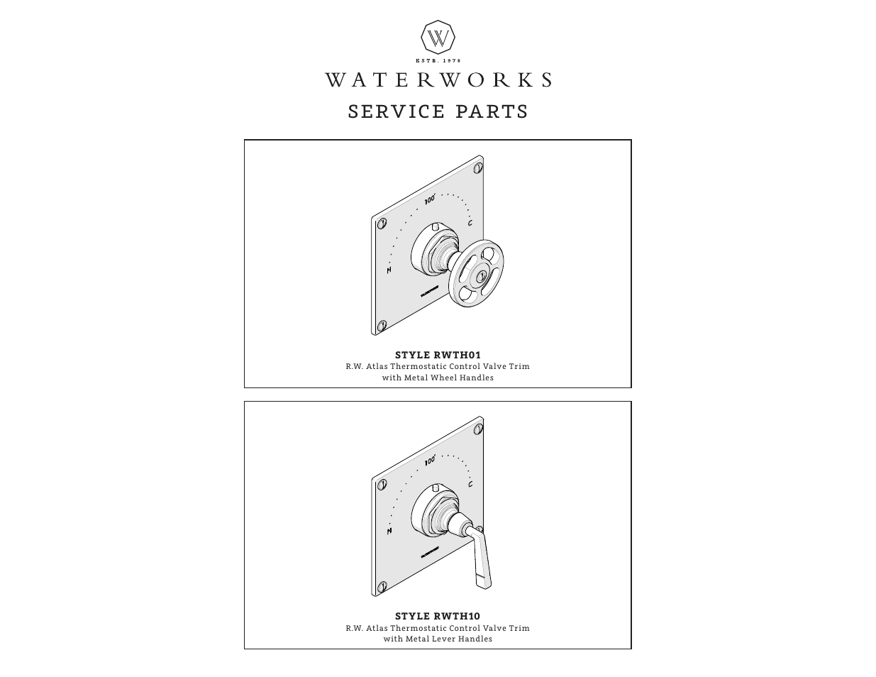 Sprw06_rev01_web, Serv ice pa rts | Waterworks R.W. Atlas Thermostatic Control Valve Trim with Metal Lever Handle User Manual | Page 4 / 10