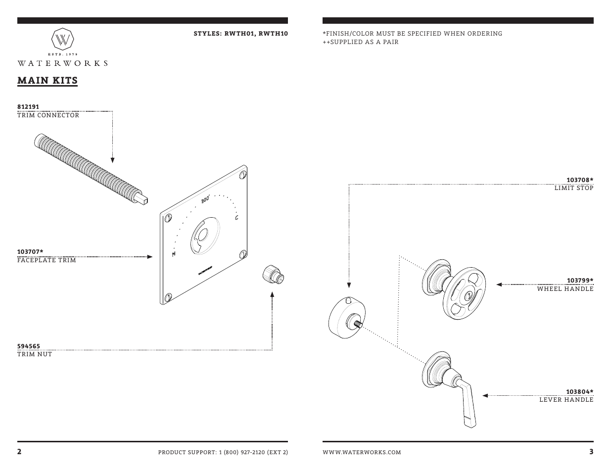 Main kits | Waterworks R.W. Atlas Thermostatic Control Valve Trim with Metal Lever Handle User Manual | Page 6 / 10