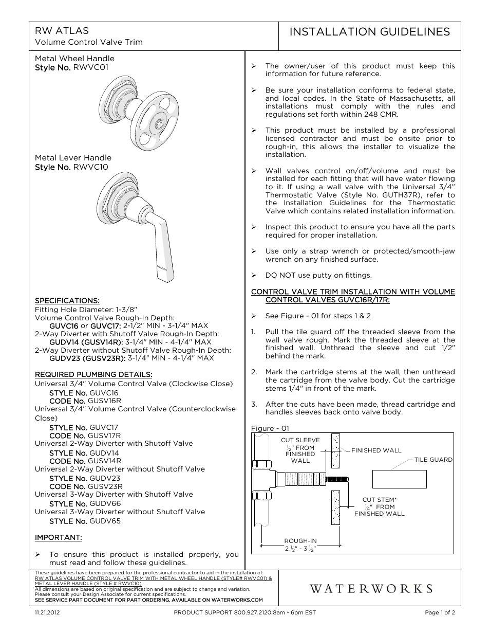 Waterworks R.W. Atlas Volume Control Valve Trim with Metal Lever Handle User Manual | 7 pages