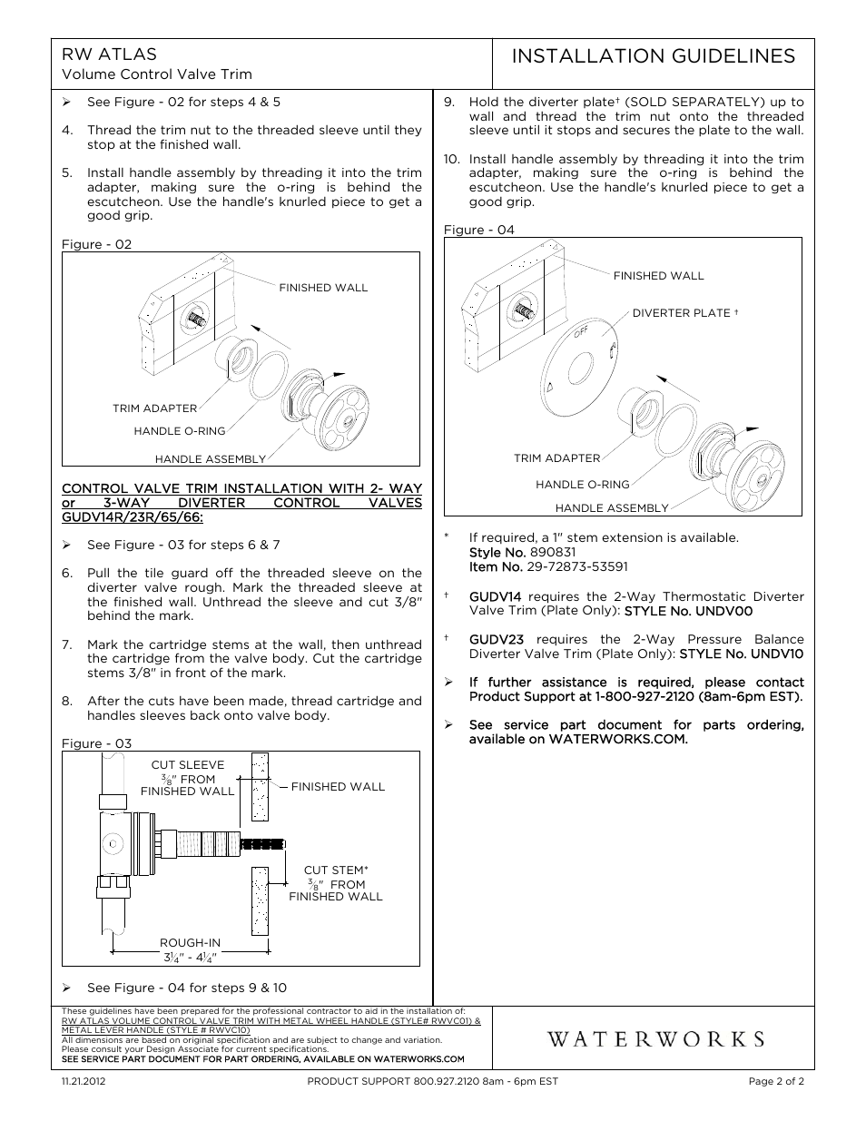 Installation guidelines, Rw atlas | Waterworks R.W. Atlas Volume Control Valve Trim with Metal Lever Handle User Manual | Page 2 / 7