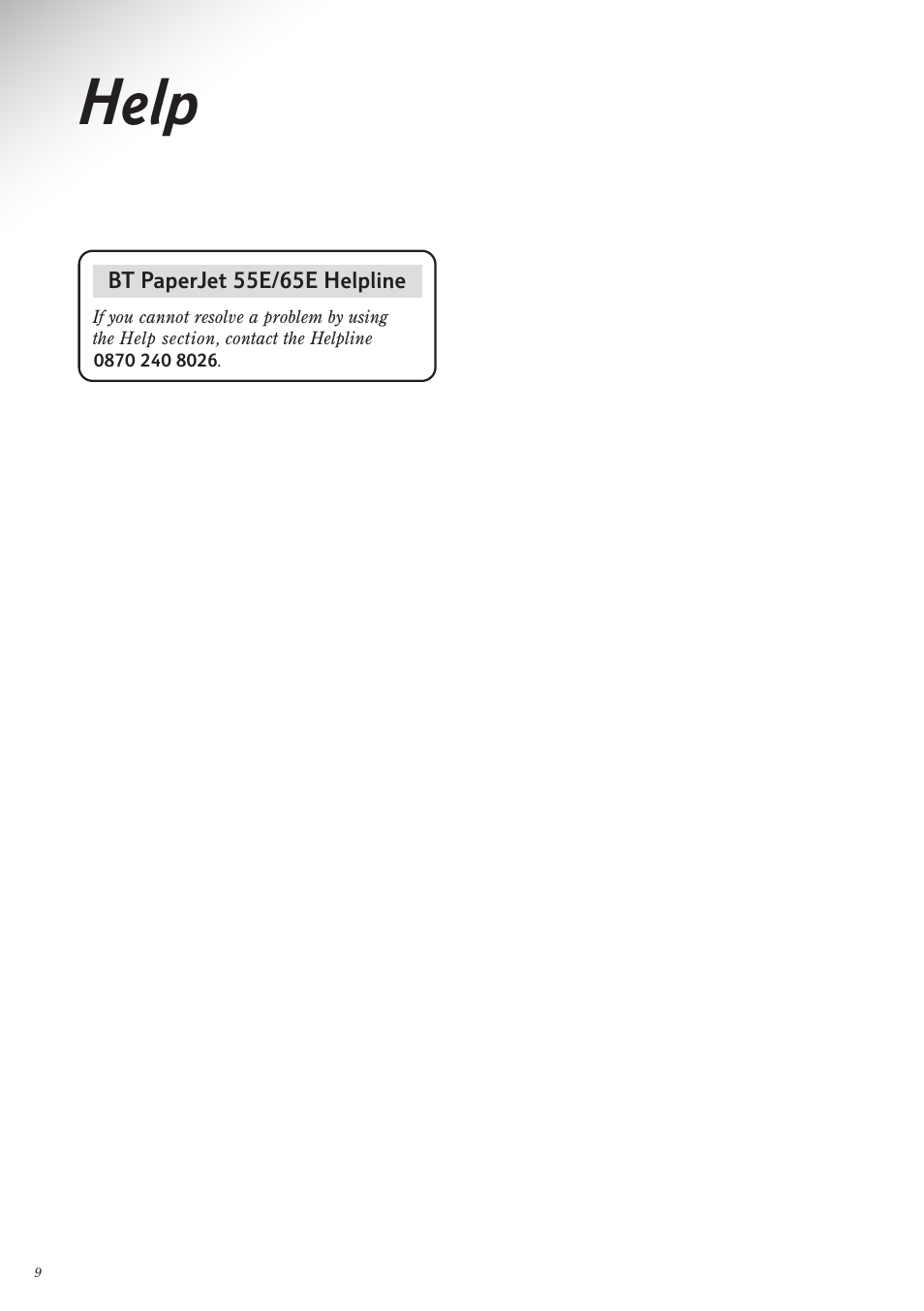 Help | BT PaperJet 65e User Manual | Page 10 / 11
