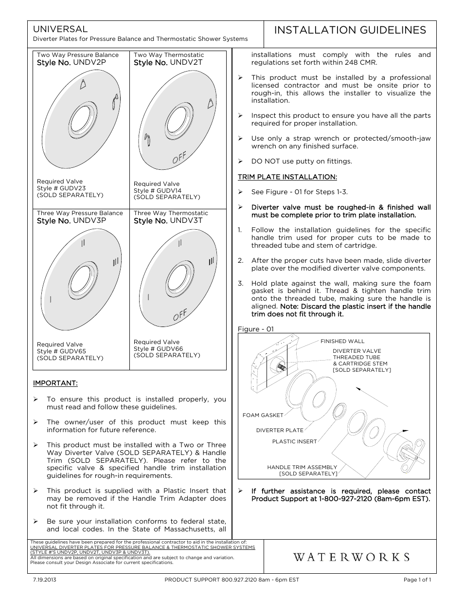 Waterworks Universal Three Way Thermostatic Diverter Valve Trim User Manual | 1 page