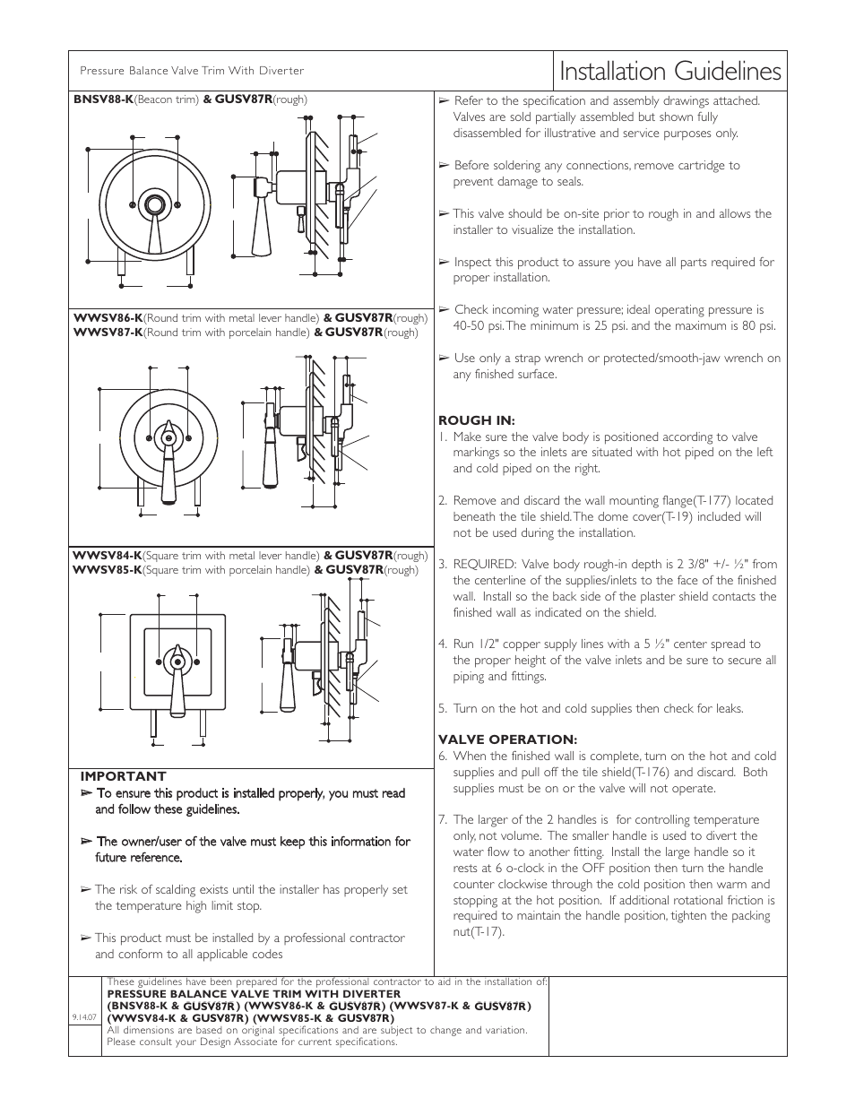 Waterworks Universal Round Pressure Balance with Diverter Trim with White Porcelain Lever Handles User Manual | 3 pages