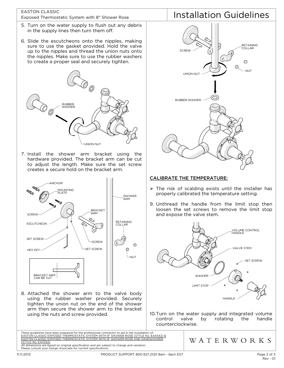 Installation guidelines | Waterworks Easton Classic Three Cross Handle Exposed Thermostatic System with Shower Rose and Handshower User Manual | Page 2 / 3