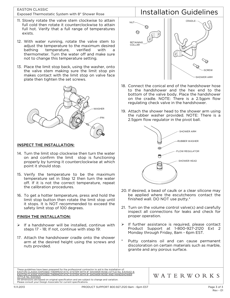 Installation guidelines | Waterworks Easton Classic Three Cross Handle Exposed Thermostatic System with Shower Rose and Handshower User Manual | Page 3 / 3