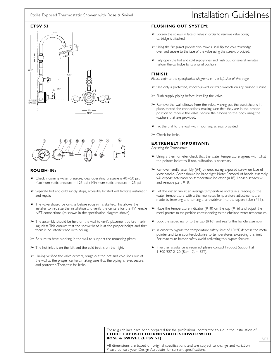 Waterworks Etoile Exposed Thermostatic System with 4 1/2" Shower Rose and White Porcelain Lever Handles User Manual | 1 page