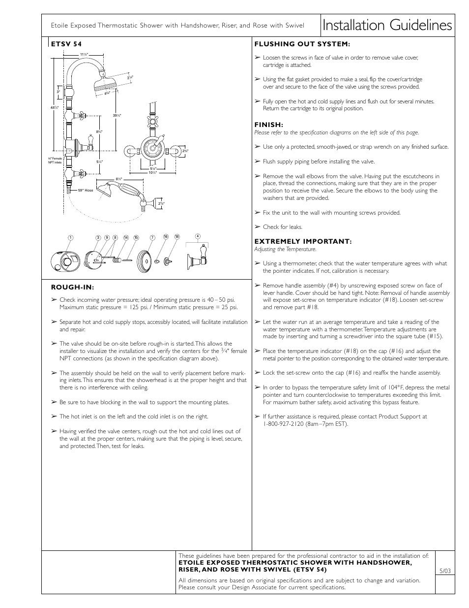 Waterworks Etoile Exposed Thermostatic System with 4 1/2" Shower Rose and Handshower and White Porcelain Lever Handles User Manual | 1 page