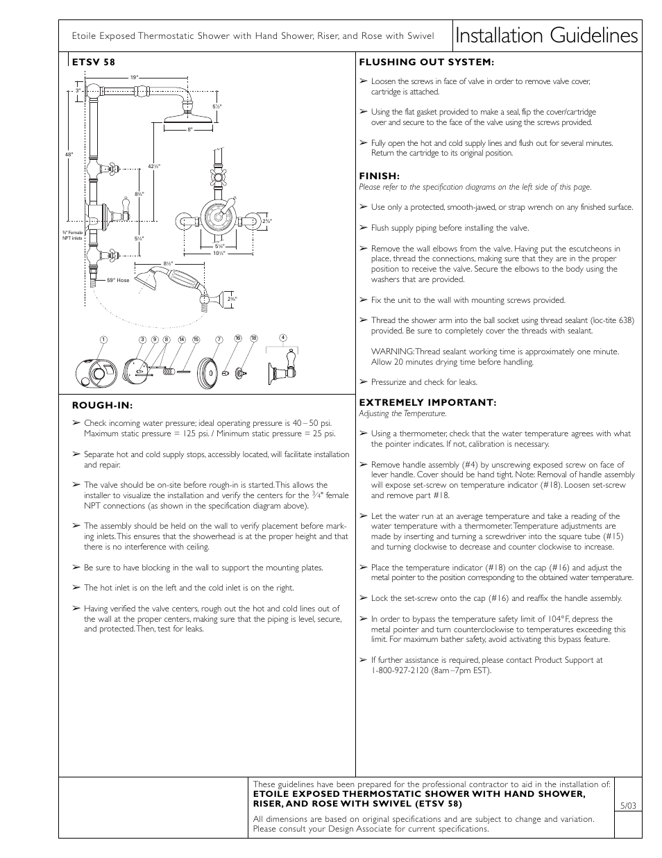 Waterworks Etoile Exposed Thermostatic System with 8" Shower Rose and Handshower and White Porcelain Lever Handles User Manual | 1 page