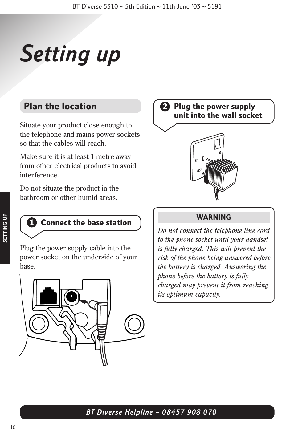 Setting up, Plan the location | BT 5310 User Manual | Page 12 / 60