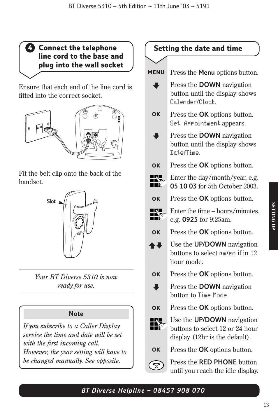 Setting the date and time | BT 5310 User Manual | Page 15 / 60