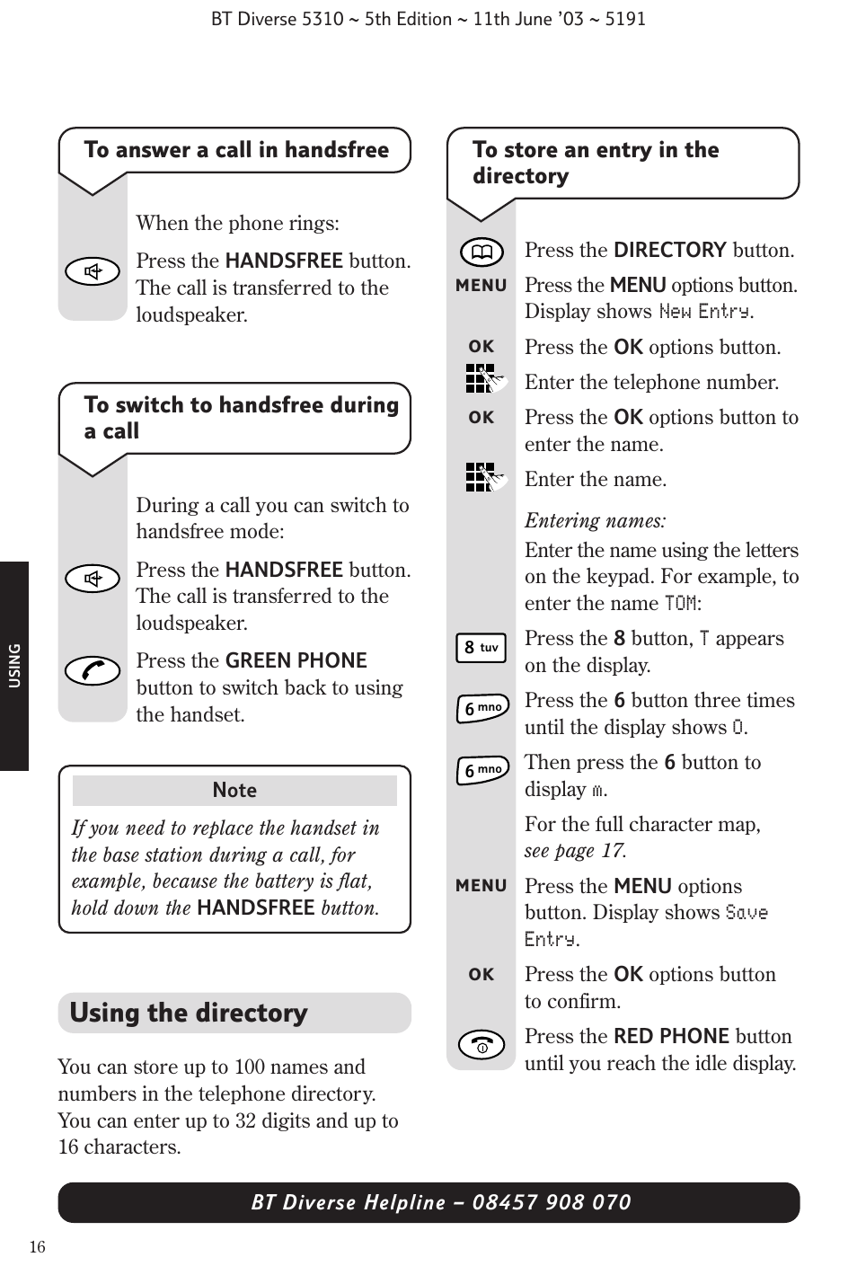 Using the directory | BT 5310 User Manual | Page 18 / 60