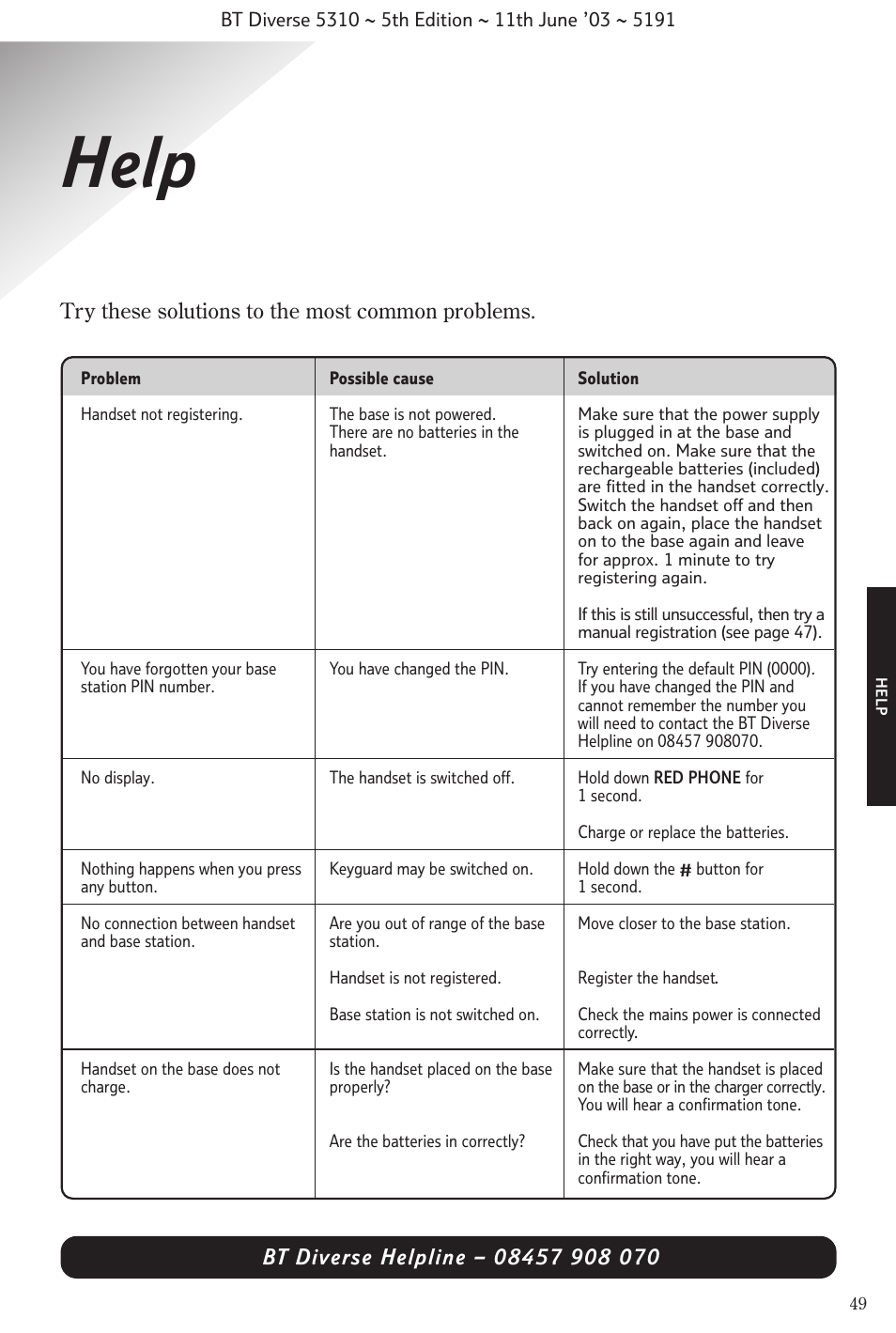Help | BT 5310 User Manual | Page 51 / 60