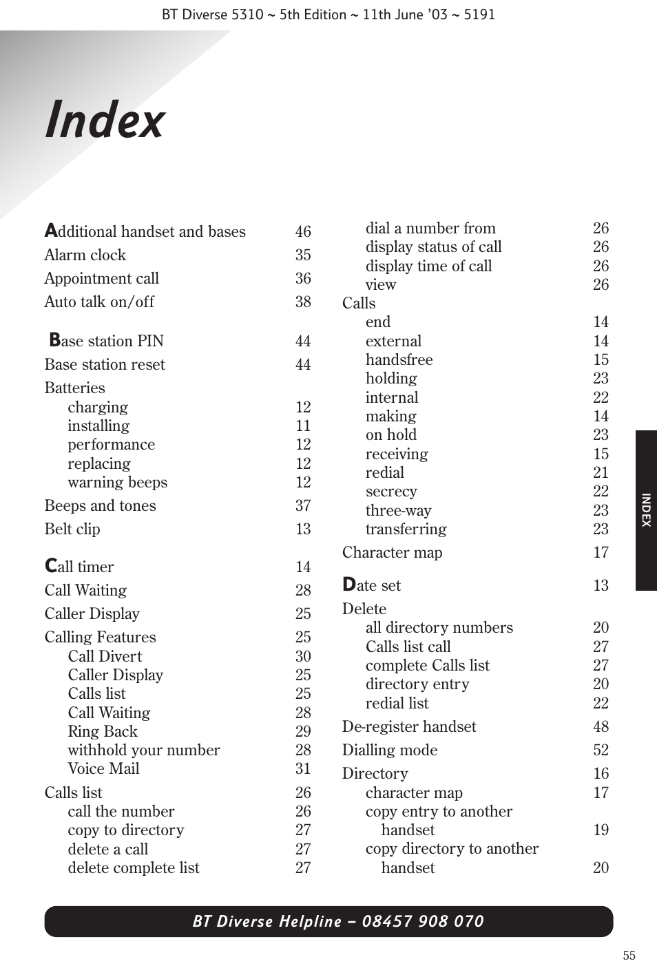 Index | BT 5310 User Manual | Page 57 / 60