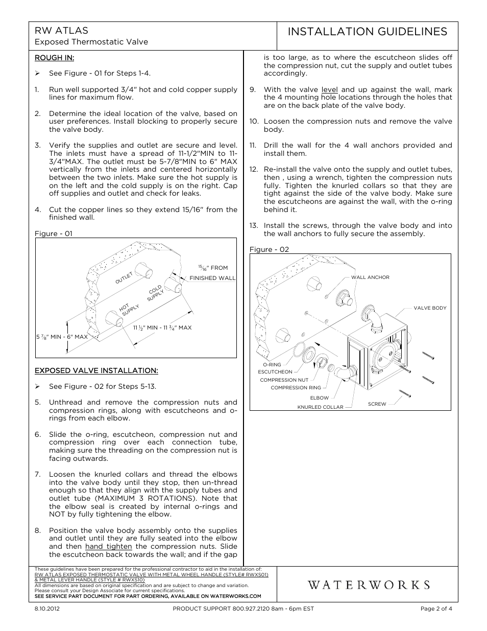 Installation guidelines, Rw atlas | Waterworks R.W. Atlas Exposed Thermostatic Valve with Metal Lever Handles User Manual | Page 2 / 15