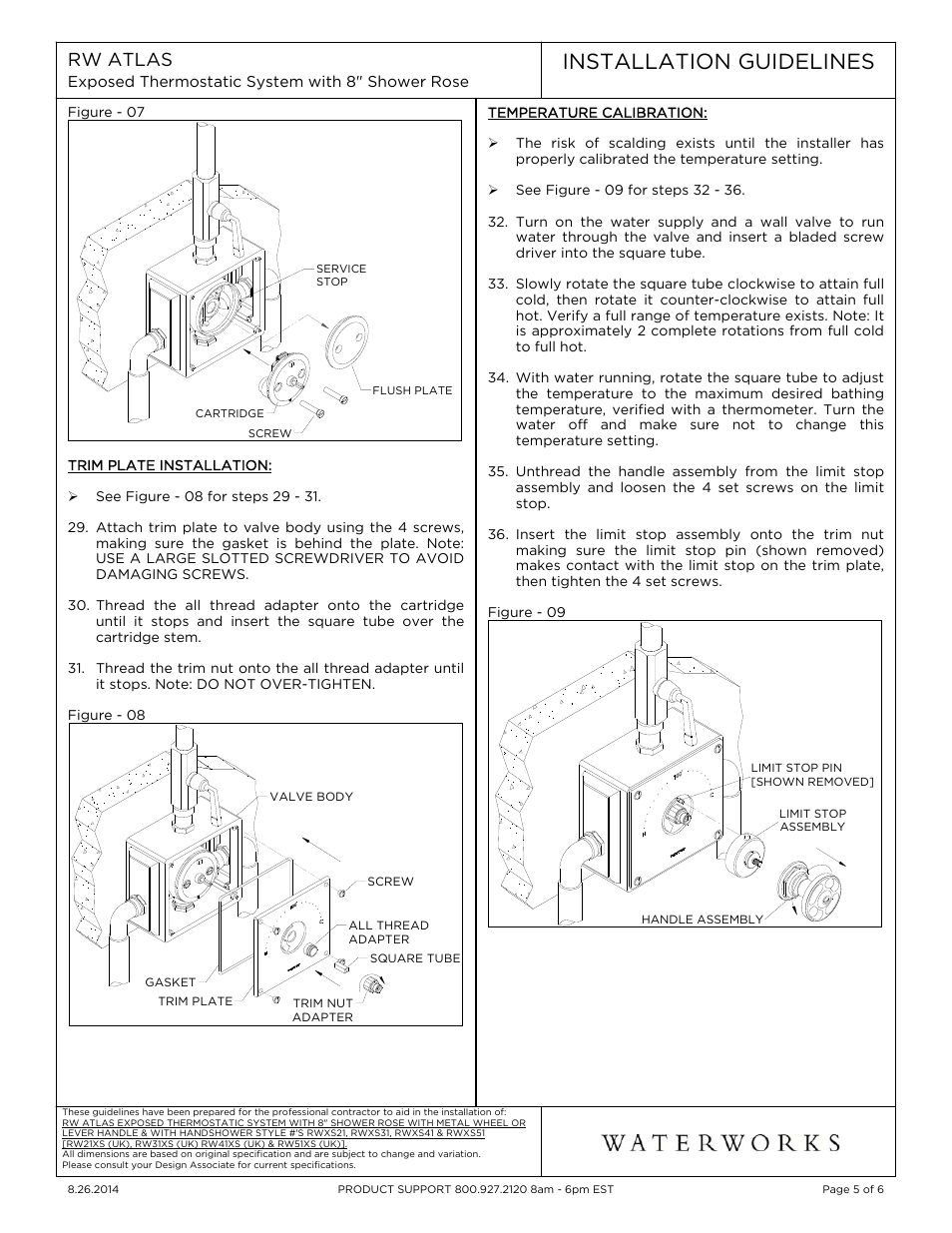 Installation guidelines | Waterworks R.W. Atlas Exposed Thermostatic System with 8" Shower Rose, Extended Arm, and Metal Wheel Handles User Manual | Page 5 / 6