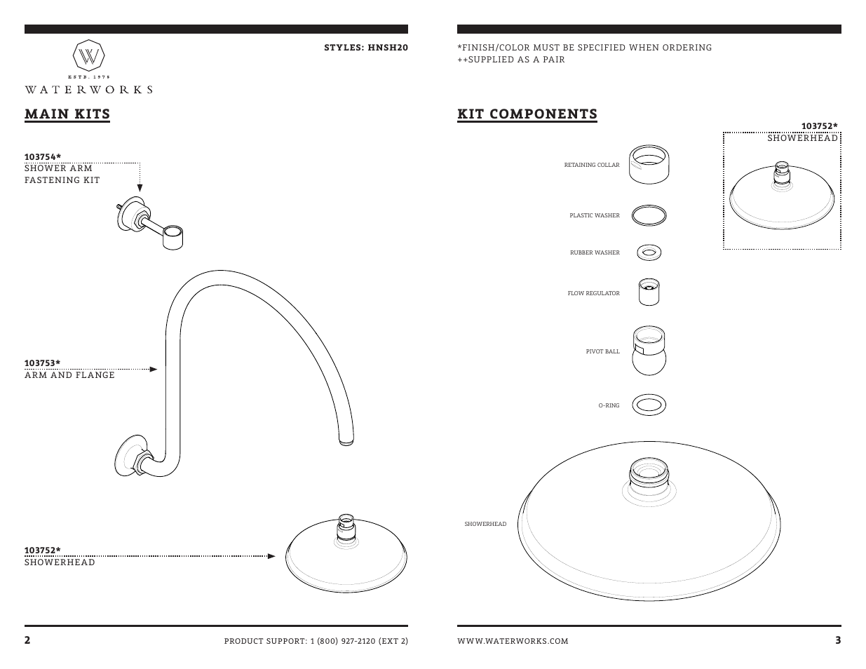 Kit components main kits | Waterworks Henry Gooseneck Wall Mounted 8" Shower Rose, Arm and Flange User Manual | Page 7 / 11