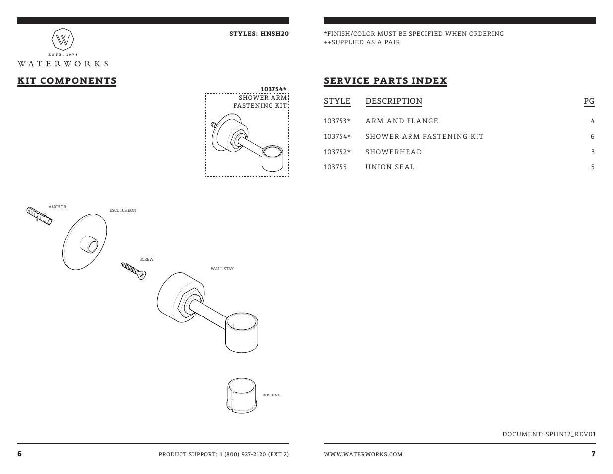 Kit components service parts index | Waterworks Henry Gooseneck Wall Mounted 8" Shower Rose, Arm and Flange User Manual | Page 9 / 11