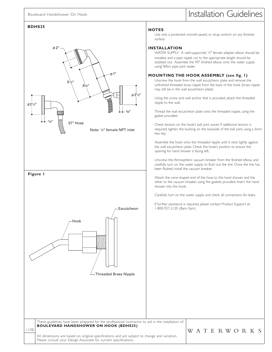 Waterworks Boulevard Handshower On Hook with Metal Handle User Manual | 1 page