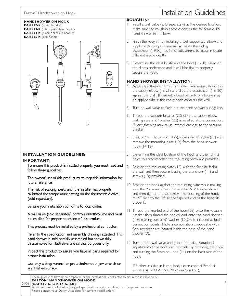 Waterworks Easton Classic Handshower On Hook with White Porcelain Handle User Manual | 2 pages