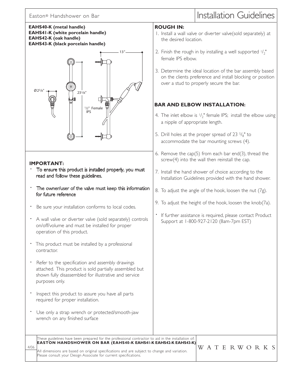 Waterworks Easton Classic Handshower On Bar with Oak Handle User Manual | 2 pages