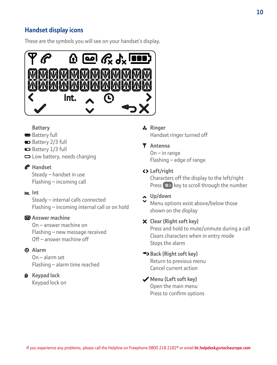 Handset display icons | BT STUDIO 4500 User Manual | Page 10 / 50