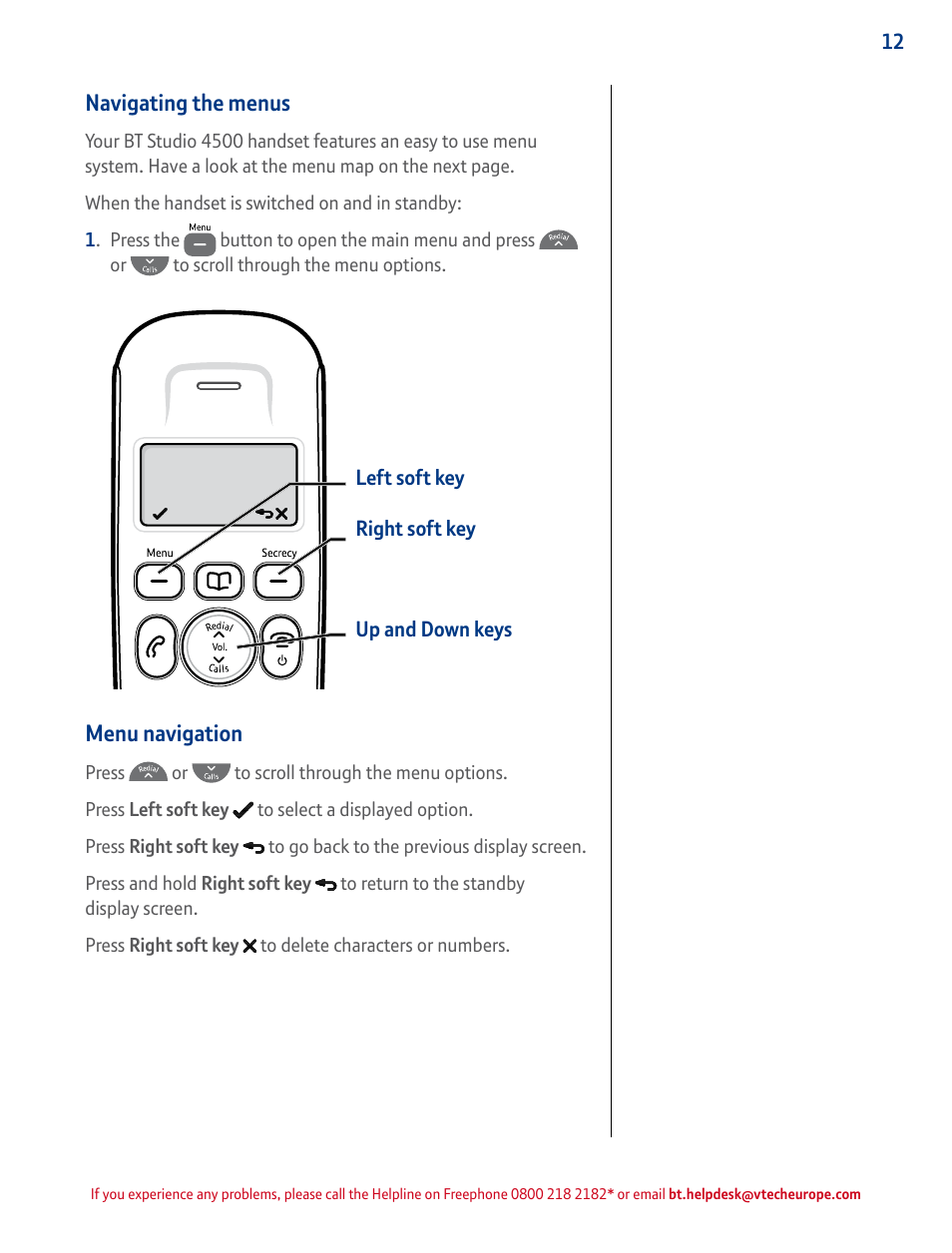 Navigating the menus, Press to open the menu | BT STUDIO 4500 User Manual | Page 12 / 50