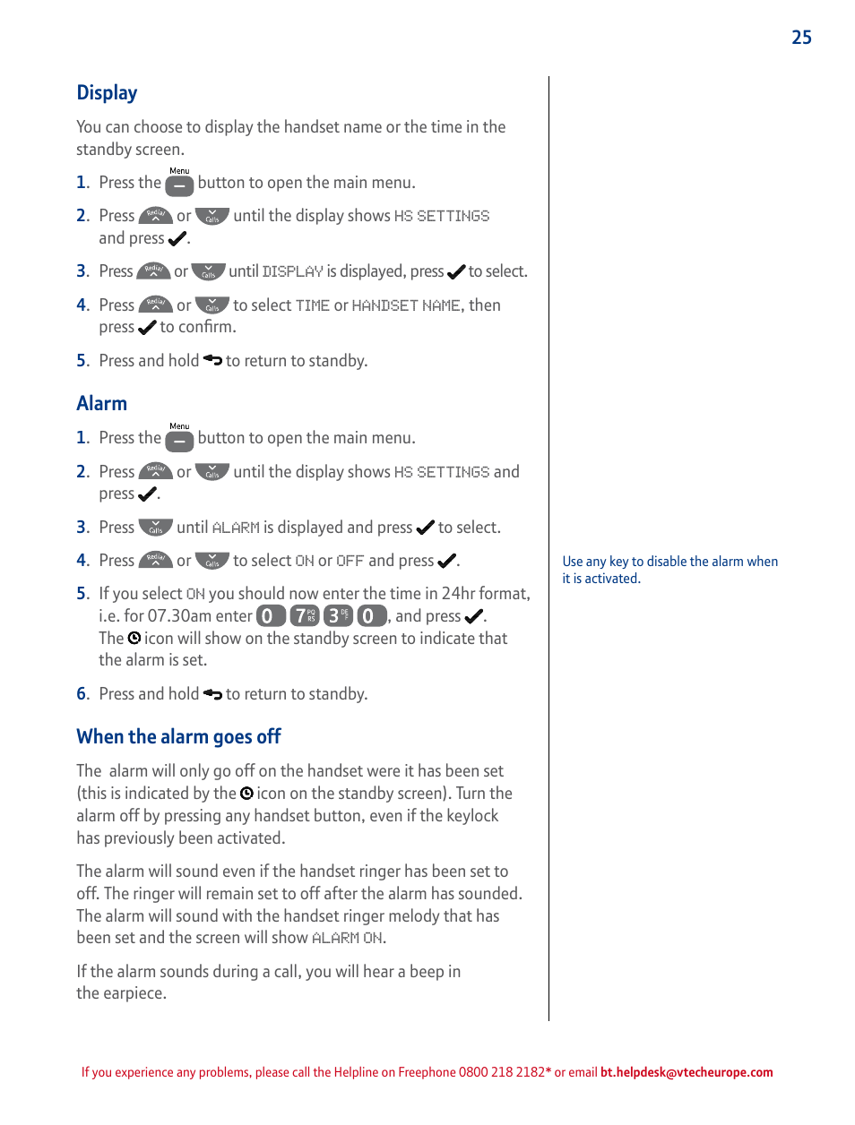 Display, Alarm, When the alarm goes off | BT STUDIO 4500 User Manual | Page 25 / 50