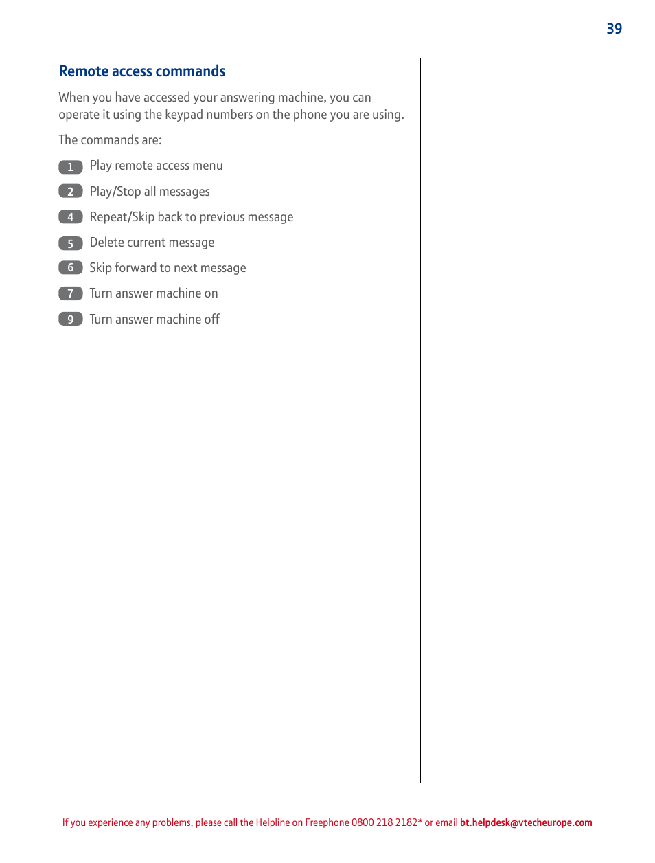 Remote access commands | BT STUDIO 4500 User Manual | Page 39 / 50
